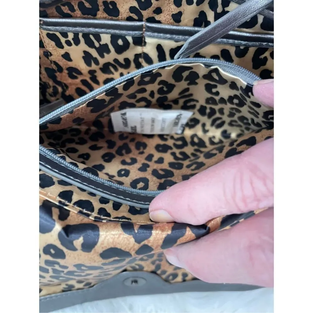 Kate Landry Plaid Silver Pattern Metal Studs Animal Print Inside Shoulder Bag